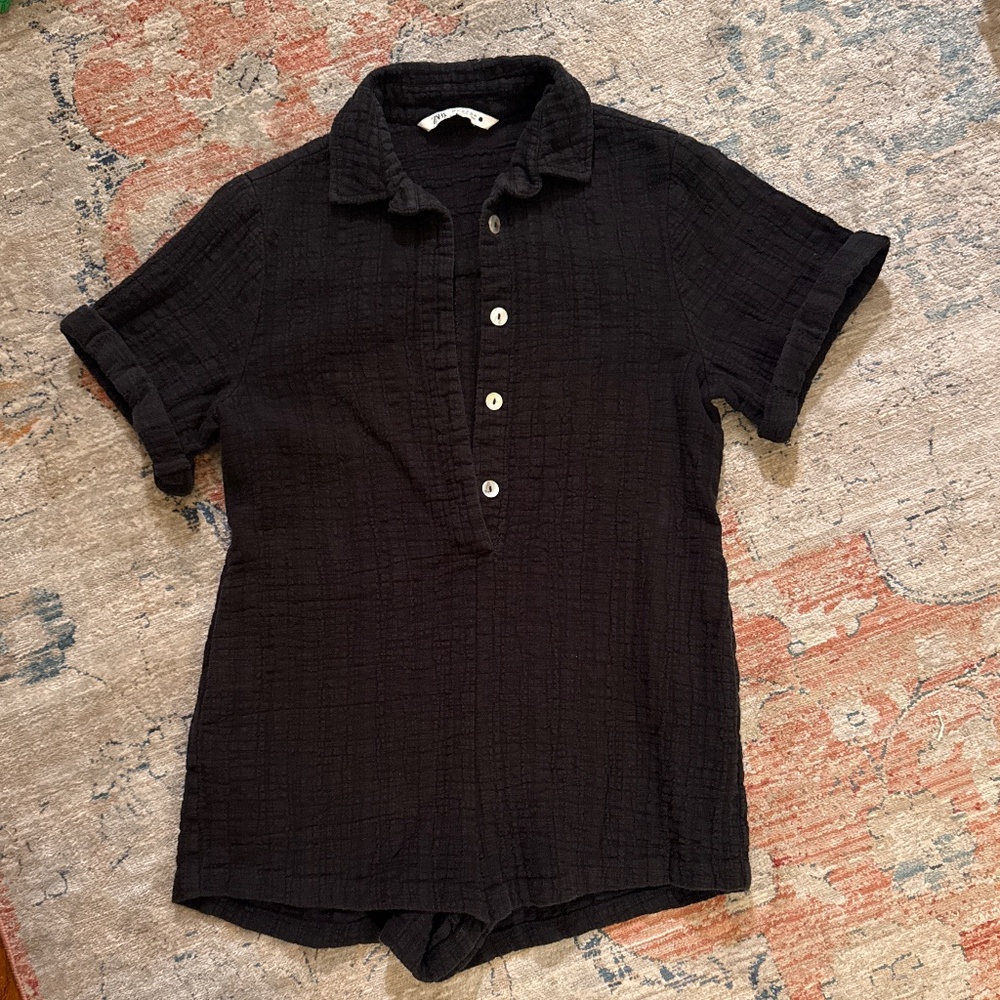 Zara Chic Black Button-Up Jumpsuit
